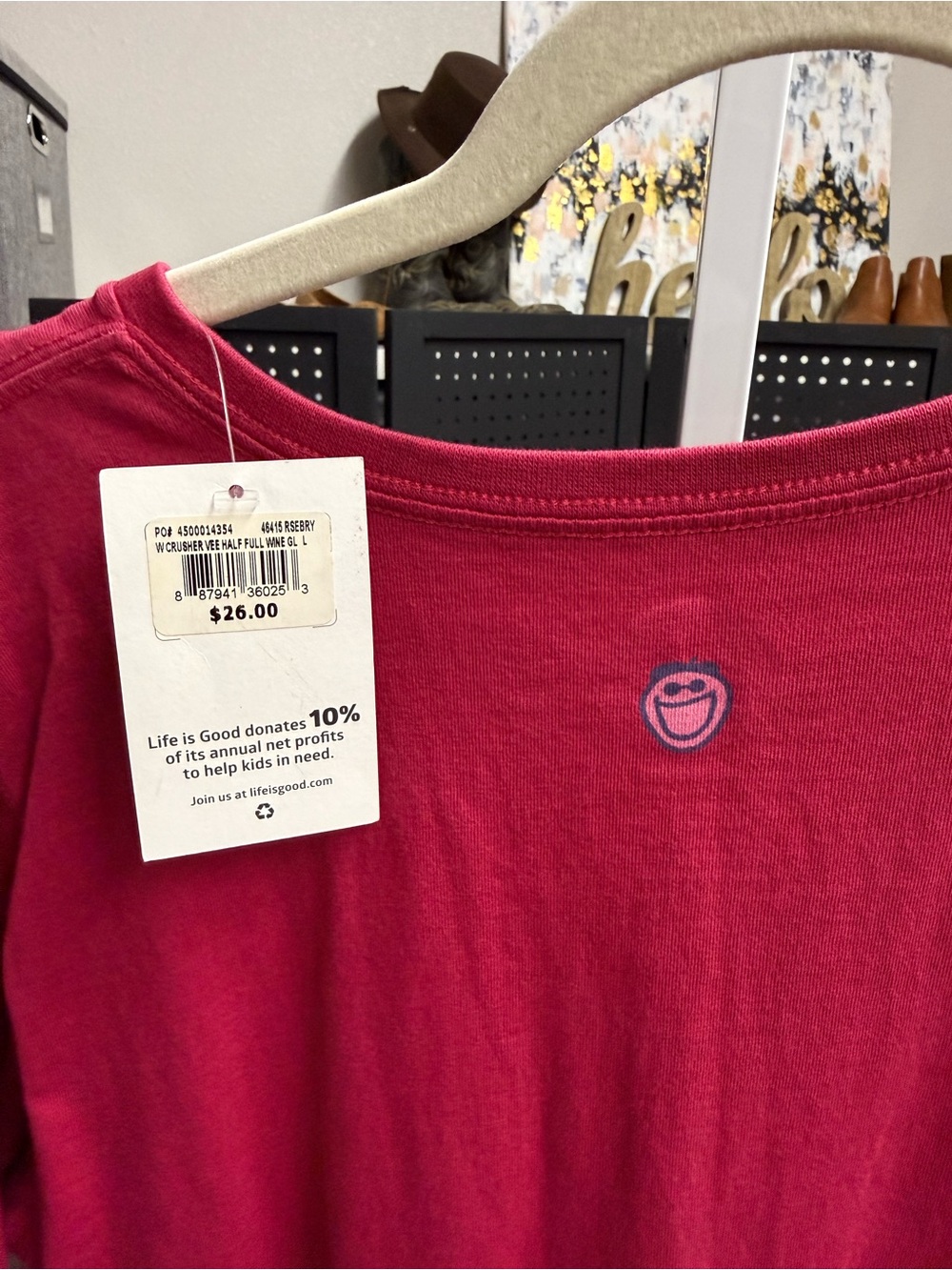 Life Is Good Magenta V-Neck Tee with Half Full Wine Glass Graphic NWT - Picture 4 of 8